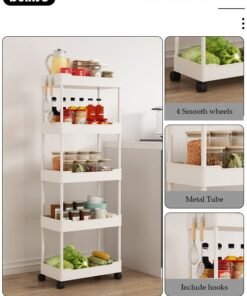DUNISO 5 Tier Rolling Cart Organizer with Wheels, Large Capacity Shelves, Multi-Purpose Storage Rack  Plastic Rolling Utility Organizer Rack,Storage Basket Organizer Shelves for Bathroom, Kitchen, Livingroom, Bedroom