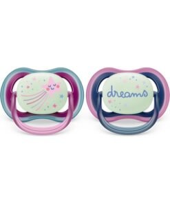 Philips Avent Soother Ultra Air Nighttime 6-18M For Girls, 2 Pieces | No.1 Brand Recommended by Moms Worldwide | Glows in the dark |Light |Breathable |BPA free | Orthodontic with Sterilization Case