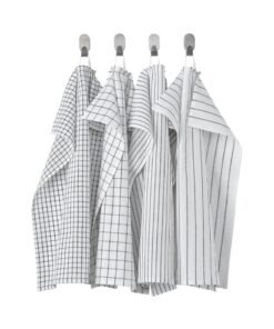 RINNIG Tea Towel Set, White/Dark Grey, Patterned, 4-Pack, 45x60 cm