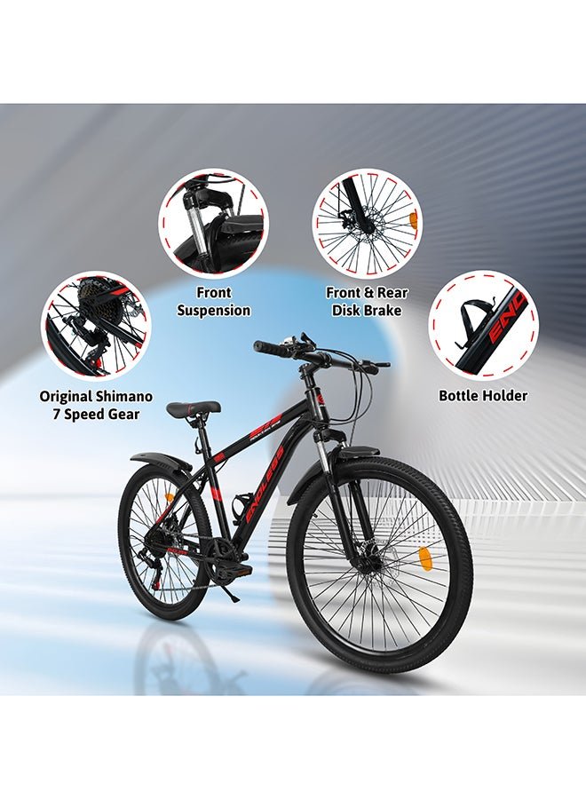 ENDLESS High Carbon Steel Mountain Bike|18 Inch Frame Size | 27.5 Inch Wheel Size | 7 Speed Shimano Gear | Dual Disc Brakes | Bike For Men & Women | Black Red Color - Image 2