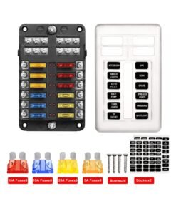 SYOSI 12 Way Blade Fuse Block, 12V Automotive Fuse Box Holder, Waterproof Cover with Negative Bus Fuse Panel LED Indicator for Automotive Car Truck Boat Marine RV Van