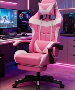 Nadrab Ergonomic Gaming Chair with PU Leather, Comfortable Armrests, Headrest with Footrest, 360° Swivel, Perfect for Office and Gaming Use