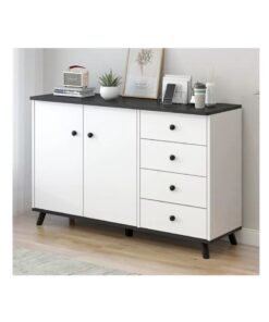 CityRiya-Long Multi-Functional Storage Cabinet,Modern Chest of Drawers,Dresser,White Buffet Sideboard Cabinet Coffee Stand,with 4 Drawers and 2 Doors for Household Items and Kitchenware Dresser, Buffet Sideboard for Living Room, Dining Room and Bedroom(GLC104)