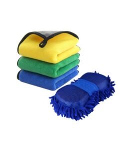 Car Towel Microfiber Cleaning Cloth，3 Towel with 1 Washing Sponge