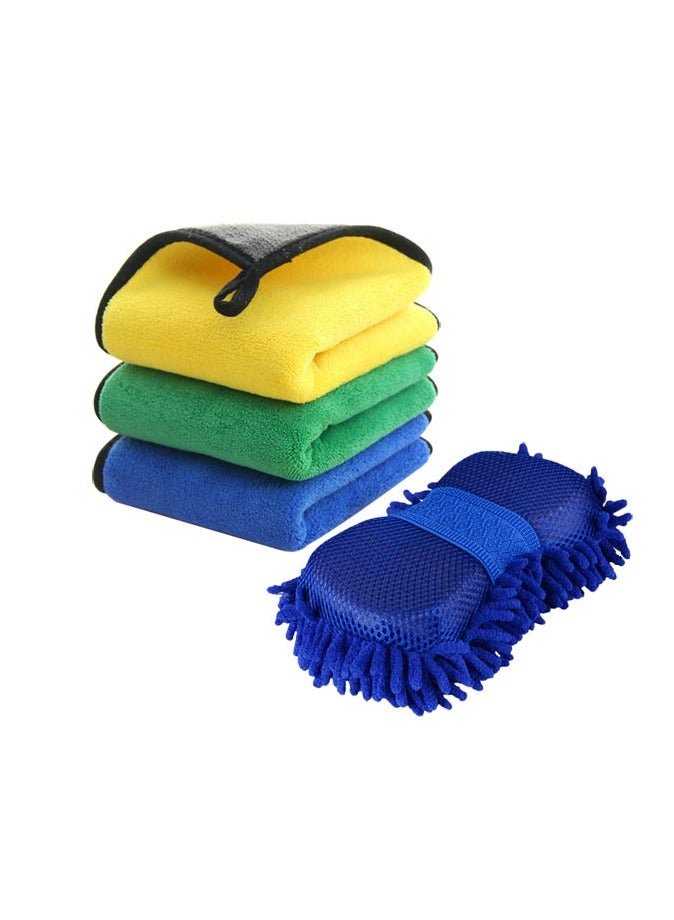 Car Towel Microfiber Cleaning Cloth,3 Towel with 1 Washing Sponge