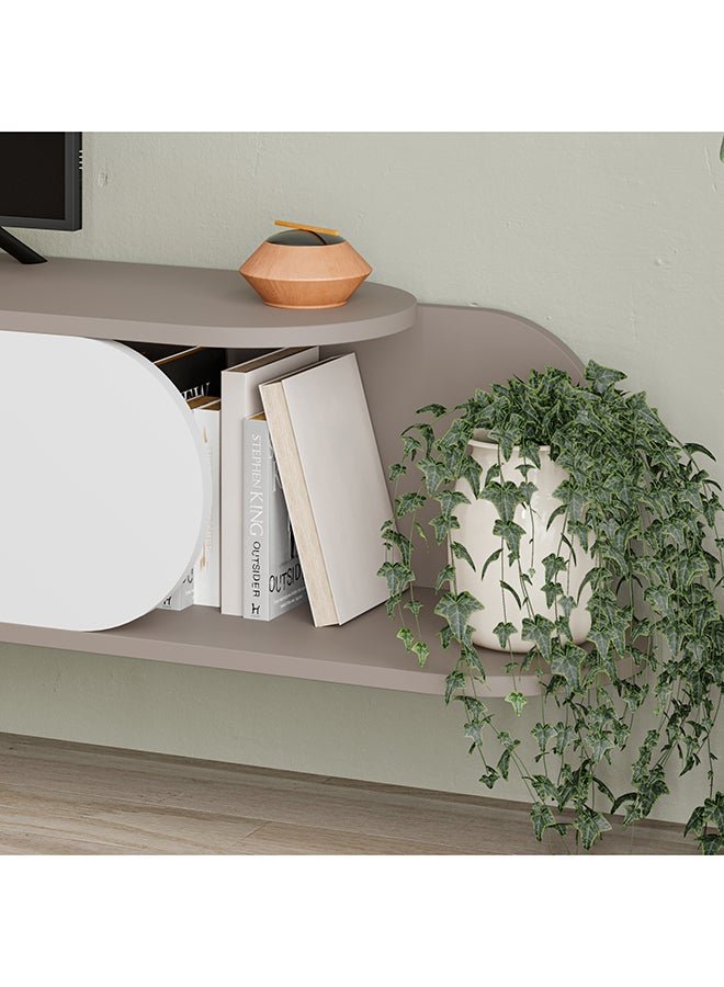 Mourah Home Tone Modern Floating Tv Stand Up To 65'' Inch Tvs| 2 Doors Storage| Tv Console With 2 Storag| 180X29.6X30 Cm (Light Mocha White) - Image 3