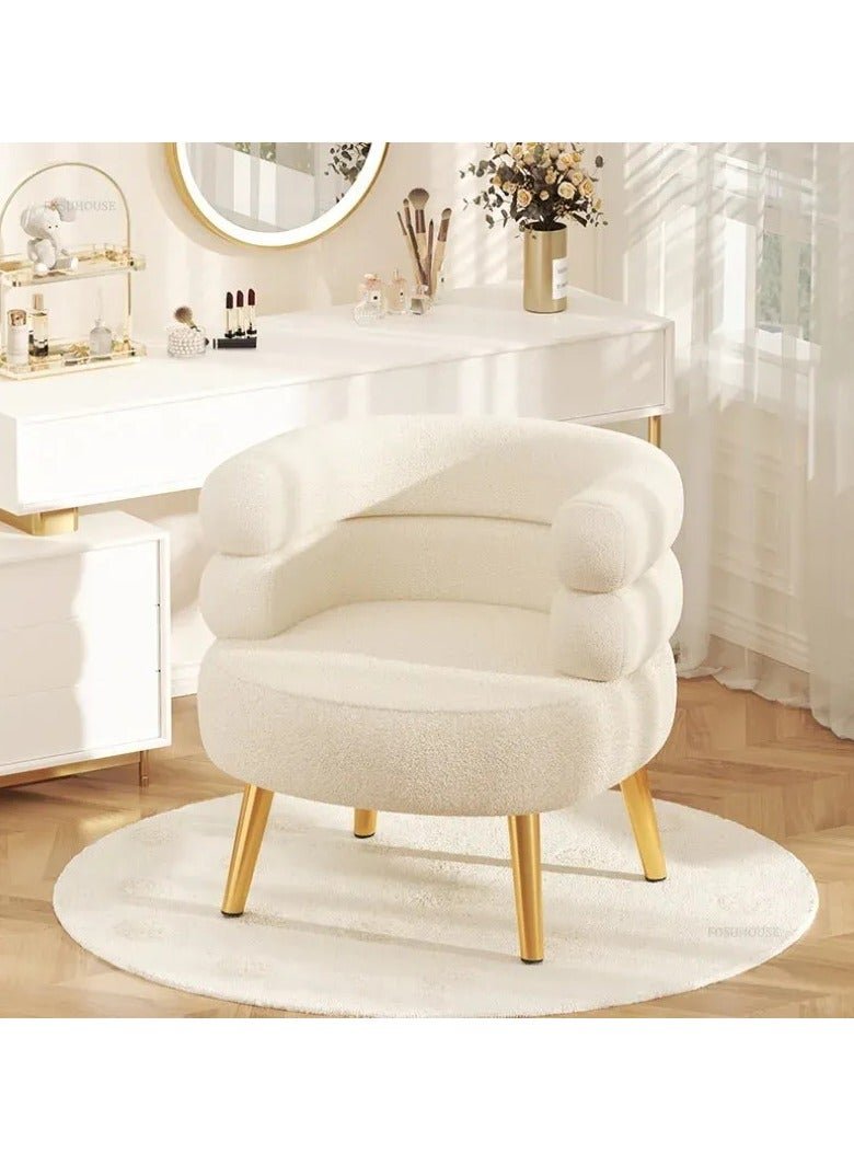 Arabest Makeup Chair for Vanity, Modern Single Tufted Sofa Chair, Cosy Sherpa Chair for Small Spaces, Cute Padded Makeup Chair for Women and Girls, Boucle Fabric Armchair for Living Room Bedroom,White