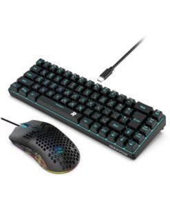 Rock Pow Arabic English 60% Wired Gaming Keyboard Mouse Combo,RGB Gaming Mice Ergonomic Ultralight 8000DPI Optical Sensor,68 Keys RGB Backlit Gaming Keyboard,Ultra-Compact Mini Waterproof Keyboard for PC Computer Gamer.