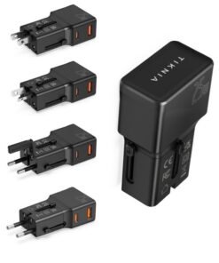 TIKNIA Universal Travel Adapter 25W – All-in-One Worldwide Travel Plug Adapter – International Power Adapter with USB-C 25W and USB-A 18W Charging Ports for USA, UK, EU, AUS, CN, JP - Pocket Size