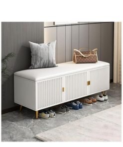 Wooden Shoe Bench, Modern Shoe Cabinet with Storage and Leather Cushion Seat for Shoe Changing and Shoe Organizer, For Home Entryway Hallway Bedroom Living Room, (White)