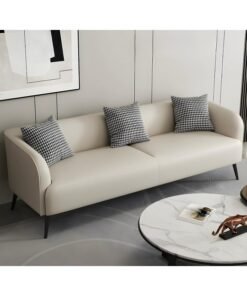 Comfynest Modern Office Sofa, 3-Seater, Anti Cat Scratch Leather, Storage, Living room couch, 170 X 70 X 64 Cm (Cream, 3 Seater)
