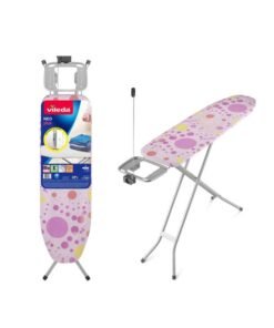 Vileda Neo Ironing Board - Child Safe With 100% Cotton Cover, Space Saving, Vapor-Permeable Cover, Adjustable Height- Pink ( 114 x 33 x 90 cm) Pink/White/Silver 114x33x71x90cm