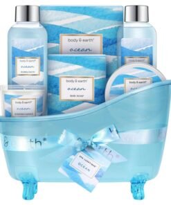 BODY & EARTH Bath Gift Set for Women,Body & Earth Home Spa Kit Scented with Ocean,Bath and Body Gift Basket Set,Spa Gifts for Women,7 Pcs Bath Set,Best Gift Ideal for Her