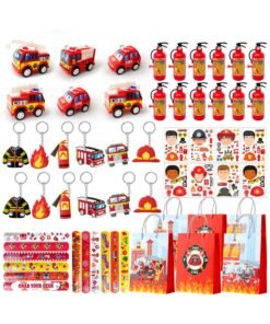 FRUITFUL PARTY Firefighter Party Favors for 12 Guests, 72pcs Fire Truck Party Favors Set Party Stickers Slap Bracelets Keychains etc Firefighter Themed Party Favors for Firefighter Birthday Party Decorations Supplies