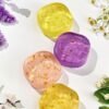 HOMESTAR Flower petal transparent essential oil soap, Handmade Shampoo Cleansing Bar for Face Body, Rich Foam Deep Gentle Cleaning Exfoliating Moisturizing Smoothing for For Washing Dirty,Lavender, cherry blossom, chamomile, and jasmine have four flavors
