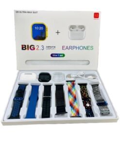 Raxoom 10 in1 Smart Watch Ultra with Earphones Or 10 Straps Full Touch Color Screen Bluetooth Calling Health and Sports Smartwatch Multicolor