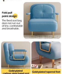ROCKCAMEL 3-In-1 Armchair Sofa With Angle Adjustment, Convertible Sofa Bed And Leisure Recliner, Skin-Friendly Flannel Fabric, Suitable For Home And Office, Free Cloud Pillow, Can Lie down, Sit Or Sleep, Multifunctional Backrest Sofa Seat 65cm