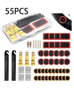 Puncture Bike Tire Repair Kit, 40 pcs Tire Patches and 4pcs Metal Rasps, 3 Tyre sealant，2 Valve，2 Crowbar，4 Rubber tube，Bicycle Tire Repair Kit, Practical Bike Tire Patch Kit Road Bike Tire Patch Tool Easy & Quick Repair for Bicycles(55pcs)