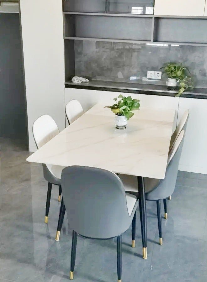 fashionhome Modern Multipurpose Industrial Standard Rectangle Sintered Artificial Stone Rock Plate Tabletop Dining Table and 4 Concave Curve Chair Set for Kitchen Restroom 120 x 60 x 75 and 40 x 42 x 86 Centimeter