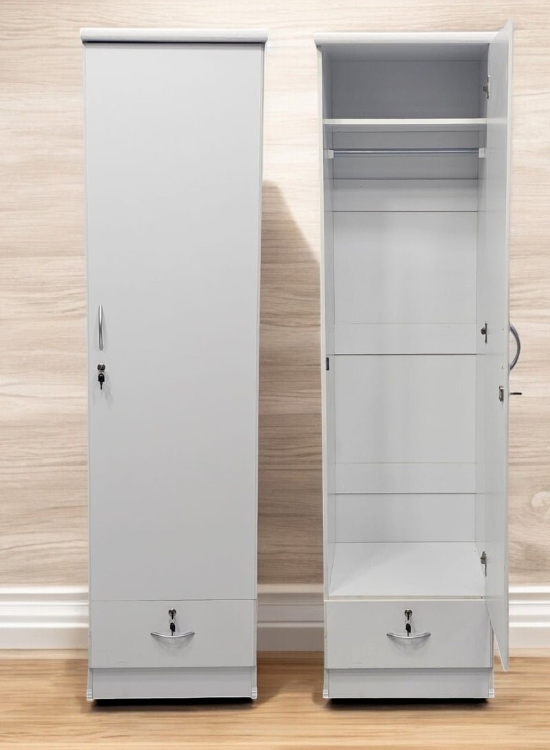 Multi Home Furniture Single Door Wardrobe for Clothes with Drawer Lock, Engineered Wood Storage Cabinet Cupboard for Bedroom Furniture, White Finish Almirah for Clothes