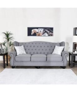 Maharat Al Bahar 3-Seater Fabric Sofa Wood Leg-Grey 220x80x90