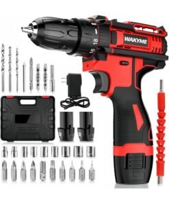 WAKYME Cordless Drill Driver Kit with 2 Batteries, 12V Power Drill 30Nm 18+3 Clutch, 3/8" Keyless Chuck, Variable Speed & Built-in LED Electric Screw Driver for Drilling Wall, Bricks, Wood, Metal