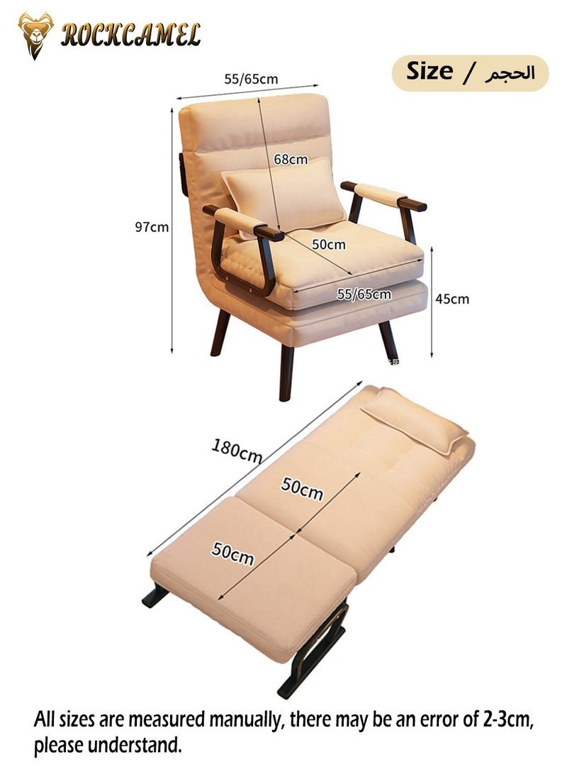 ROCKCAMEL 3 In 1 Folding Sofa Chair With 5-Level Adjustment, Convertible Sofa bed and Leisure Recliner, Skin-Friendly Cat Paw Leather, Suitable For Home And Office, With Pillow, Can Lie Down, Sit Or Sleep, Multifunctional Backrest Sofa Seat 65cm Wide - Image 4