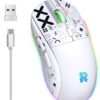 Rock Pow Gaming Mouse, Wired/Wireless/Bluetooth Tri Modes, Wireless Mouse for Laptop, Portable Type C Charging 5 Level DPI Mouse with 12 RGB Lighting Modes
