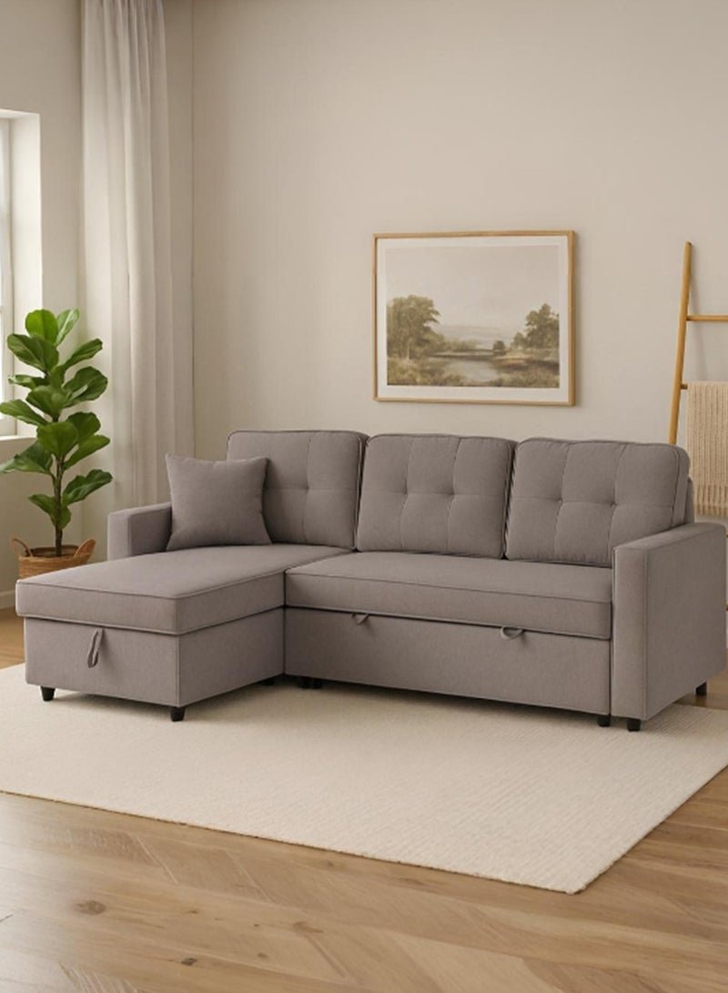 Royaloak Ranger Fabric Sofa Bed with Storage 2 In 1 Convertible Design Upholstered Finish Lounger with Hidden Storage Pocket Springs for Comfort Square Armrest Modern Sofa Bed for Living Room and Compact Spaces