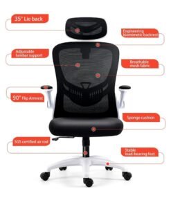 Alternative view of Ergonomic Office Chair, Computer Gaming Chair with Mesh Lumbar and Armrests Support, Height Adjustable Desk Swivel Seat with Wheels for Home Office Desk Study Working Gaming (V3 White)