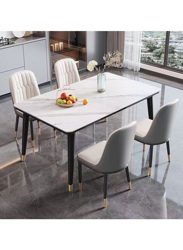 fashionhome Modern Multipurpose Industrial Standard Rectangle Sintered Artificial Stone Rock Plate Tabletop Dining Table and 4 Concave Curve Chair Set for Kitchen Restroom 120 x 60 x 75 and 40 x 42 x 86 Centimeter - Image 3