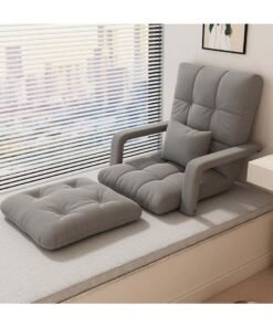 AUTOYSUR Padded Floor Chair with Back Support, 5-Poistion Adjustable Floor Lazy Sofa with Armrest, Padded Couch Recliner, Folding Meditation Chair for Reading, Meditating, Playing Game (Grey)