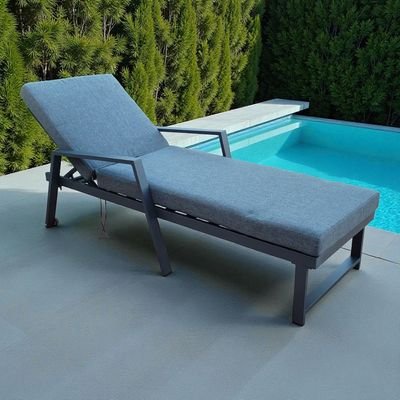 Premium Grey Aluminium Outdoor Sun Lounger with Adjustable Backrest – Grey Cushions , 2x SunBeds - Image 2