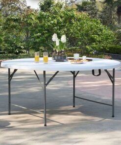 Plastic Folding Round Table Fold-in-Half Metallic Frame Portable Multi-purpose Carry Handle 8-10 Persons Dining Living Office Camp Picnic Beach Furniture DIA150*75cm - Image 3