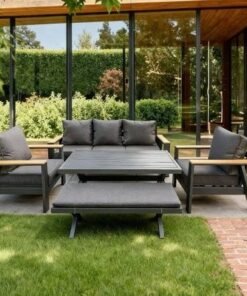 Alternative view of 7-Seater Premium Dark Grey Aluminum Outdoor Sofa Set with High Table - Dark Grey Cushions