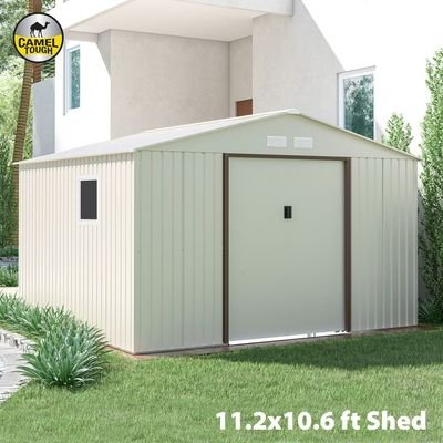 CamelTough Outdoor Metal Storage Shed, 11.2x10.6 feet, Garden Metal Shed Beige, CT-644 - Image 3