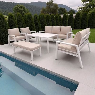 9-Seater Modern Aluminium Outdoor Garden Sofa Set – White Frame with Beige Cushions - Image 3