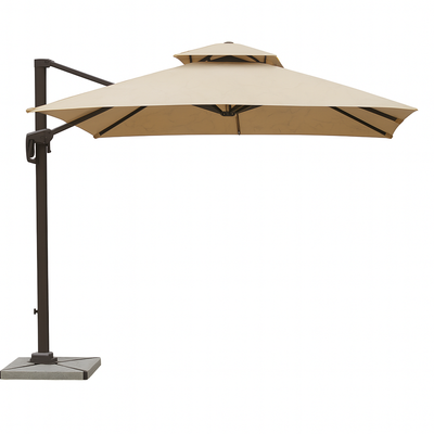 Sunshade Aluminium Garden Umbrella with Rotating Handle Stylish Outdoor Patio Decor and UV-Resistant Canopy (Khaki) - Image 3