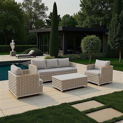 Luxury Woven Rope Outdoor Sofa Set – Premium Garden Lounge with Marble-Top Table - Image 3