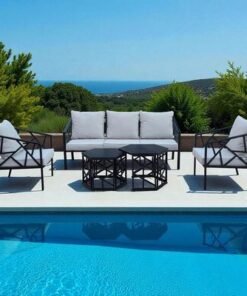Alternative view of 5-Seater Modern Outdoor Steel Sofa Set – Black Frame with Light Beige Cushions