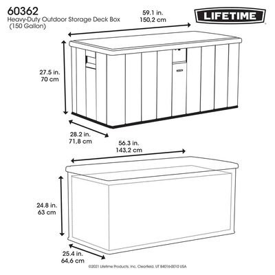Lifetime Deck Box 150 Gallon (567.8 Litres), 150.2L x 71.8W x 70H cm 10-Year Limited Warranty, LFT-60362. - Image 4