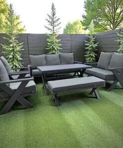 9-Seater Cross Legs Dark Grey Aluminium Garden Sofa with Big Table