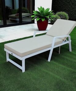 Alternative view of Premium White Aluminium Outdoor Sun Lounger with Adjustable Backrest – Beige Cushions , 2x Sunbeds