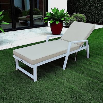 Premium White Aluminium Outdoor Sun Lounger with Adjustable Backrest – Beige Cushions , 2x Sunbeds - Image 2