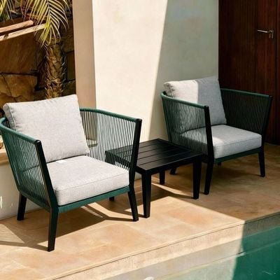 3-Pcs Rope Design Metal Sofa Chairs & Table Set for Balcony , Garden , Patio - Image 3