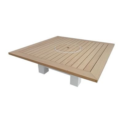 Square Fire Pit Table Color Natural Teak & White - Image 3