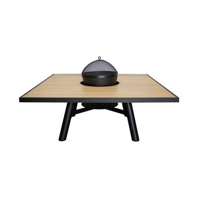 Small Square Fire Pit Table Color Natural Teak & Black - Aluminium Frame - Image 3