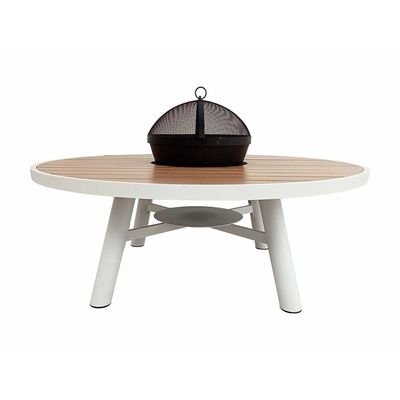 Small Round Fire Pit Table Color Natural Teak & White - Aluminium Frame - Image 3