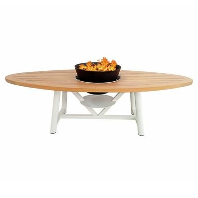 Small Oval Fire Pit Table Color Natural Teak & White - Image 3