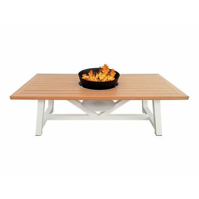 Small Rectangular Fire Pit Table Color Natural Teak & White - Image 3